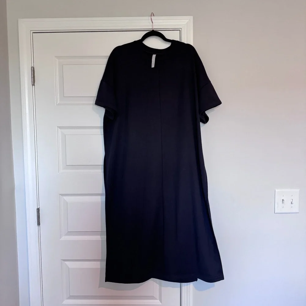 Athleta Black Coaster Luxe Sweatshirt Maxi Dress XL Short Sleeve Side Slit